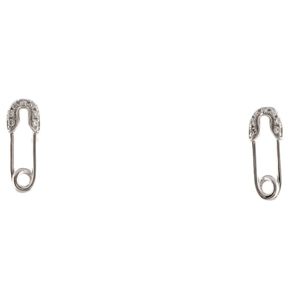 14K Diamond Safety Pin Stud Earrings. - Picture 1 of 4